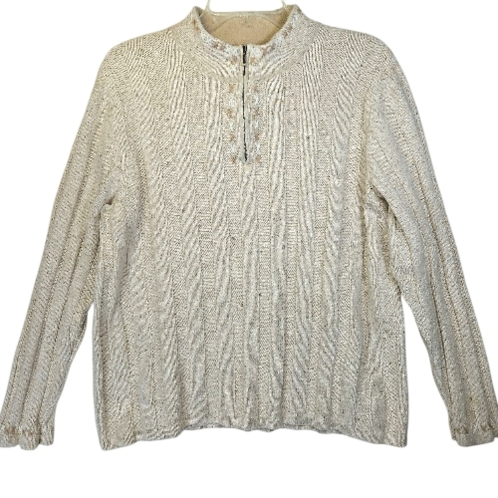 C.J. Christopher Banks Cream Natural 1/4 Zip Cotton Wool Sweater 1X
